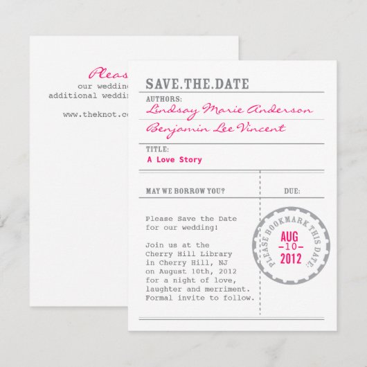 Library Card Save the Date (Voorkant / Achterkant)