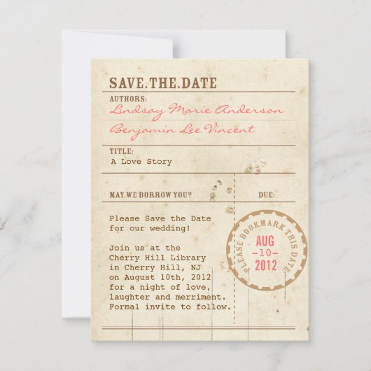 Library Card Save the Date (Voorkant)