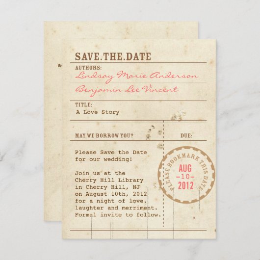 Library Card Save the Date (Voorkant / Achterkant)