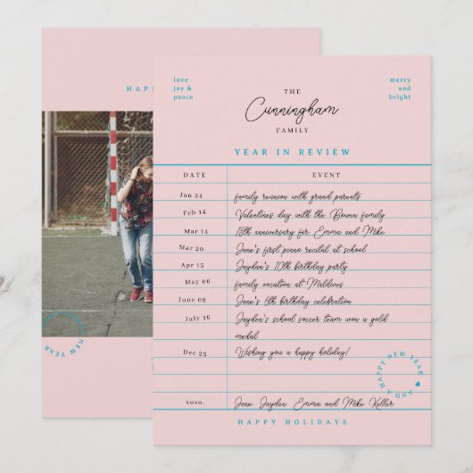 Library Card Year in Review Flat Holiday Card Feestdagenkaart (Voorkant / Achterkant)