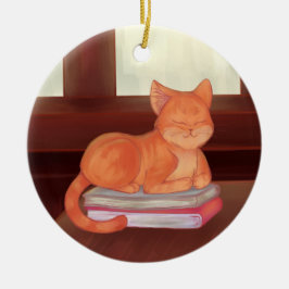 Library Cat Keramisch Ornament