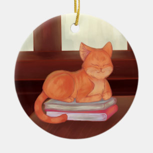 Library Cat Keramisch Ornament