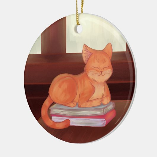 Library Cat Keramisch Ornament (Links)