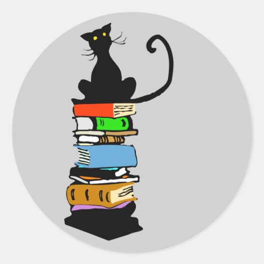 Library Cat Ronde Sticker (Voorkant)