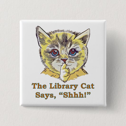 Library Cat Vierkante Button 5,1 Cm (Voorkant)