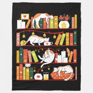 Library cats autumn colour version fleece deken