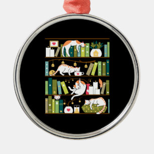 Library cats - whimsical cats on the book shelves metalen ornament