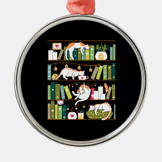 Library cats - whimsical cats on the book shelves metalen ornament (Voorkant)
