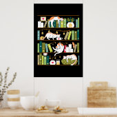 Library cats - whimsical cats on the book shelves poster (Keuken)