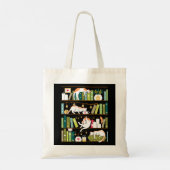 Library cats - whimsical cats on the book shelves tote bag (Achterkant)