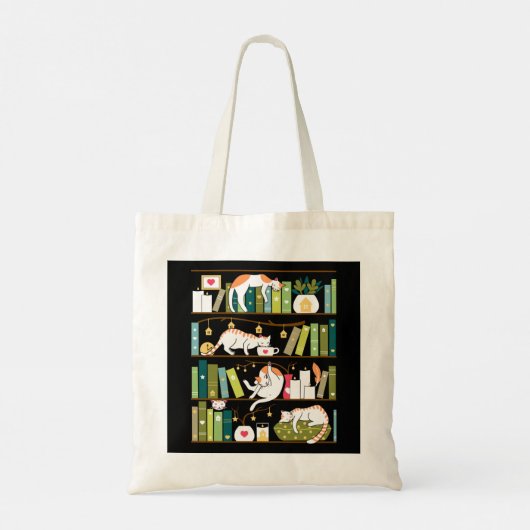 Library cats - whimsical cats on the book shelves tote bag (Achterkant)
