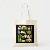 Library cats - whimsical cats on the book shelves tote bag (Voorkant)