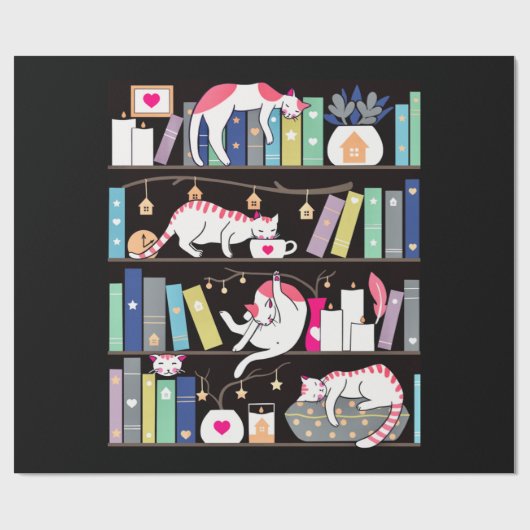 Library cats winter colour version cadeaupapier (Vlak)