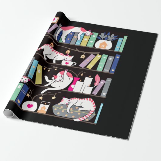Library cats winter colour version cadeaupapier (Uitgerold)