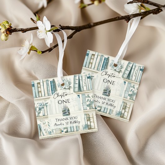 Library Chapter ONE Blue Boy Book 1st Birthday Bedankjes Labels