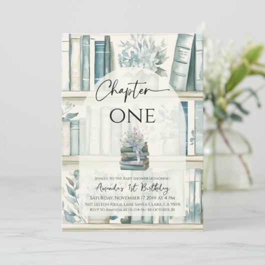 Library Chapter ONE Blue Boy Book 1st Birthday Kaart (Staand voorkant)