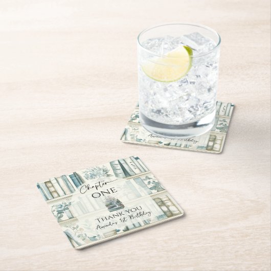 Library Chapter ONE Blue Boy Book 1st Birthday Kartonnen Onderzetters (Insitu)