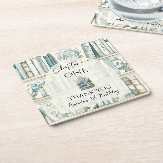 Library Chapter ONE Blue Boy Book 1st Birthday Kartonnen Onderzetters (Schuin)