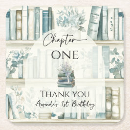 Library Chapter ONE Blue Boy Book 1st Birthday Kartonnen Onderzetters