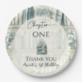 Library Chapter ONE Blue Boy Book 1st Birthday Papieren Bordje (Voorkant)