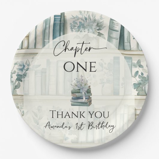 Library Chapter ONE Blue Boy Book 1st Birthday Papieren Bordje (Voorkant)