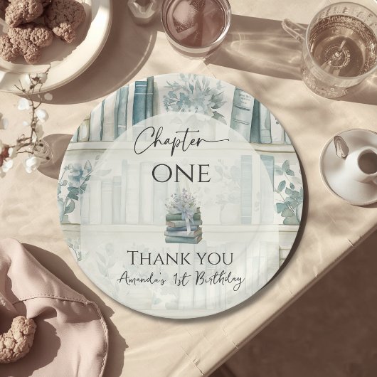 Library Chapter ONE Blue Boy Book 1st Birthday Papieren Bordje