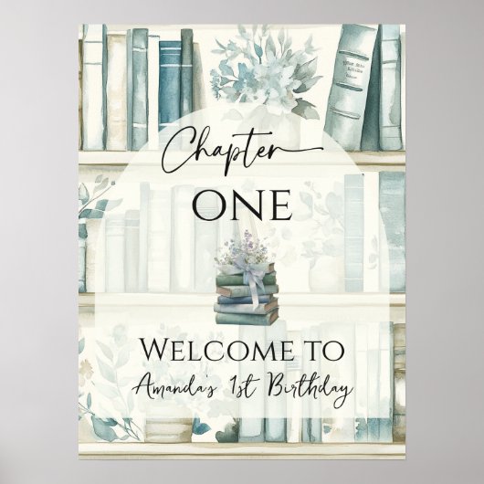 Library Chapter ONE Blue Boy Book 1st Birthday Poster (Voorkant)