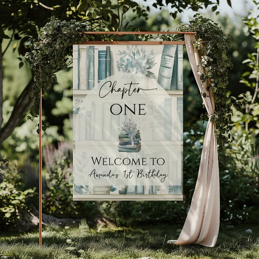 Library Chapter ONE Blue Boy Book 1st Birthday Poster