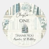 Library Chapter ONE Blue Boy Book 1st Birthday Ronde Sticker (Voorkant)