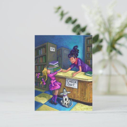 Library Check Out Artwork Briefkaart (Staand voorkant)