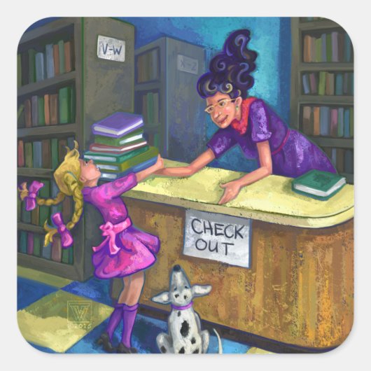 Library Check Out Artwork Vierkante Sticker (Voorkant)