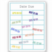 Library Date Due Kaart Book Lover Sticker (Voorkant)