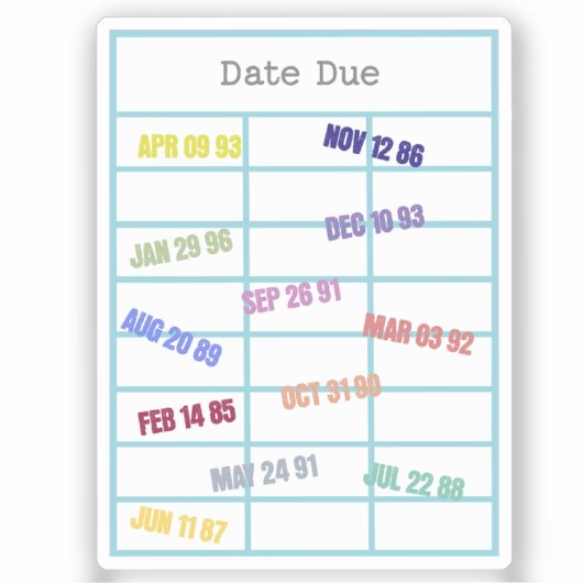 Library Date Due Kaart Book Lover Sticker (Voorkant)