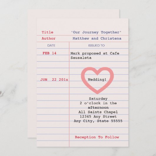 Library Kaart bruiloft uitnodiging (Voorkant / Achterkant)