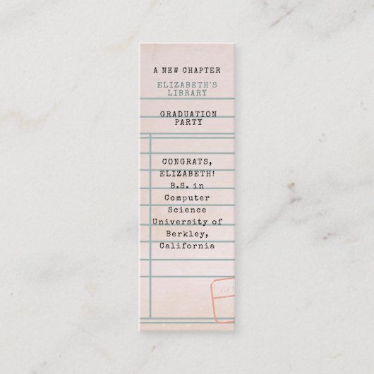  Library Kaart Custom Afstuderen Bladwijzer Mini Visitekaartje (Voorkant)