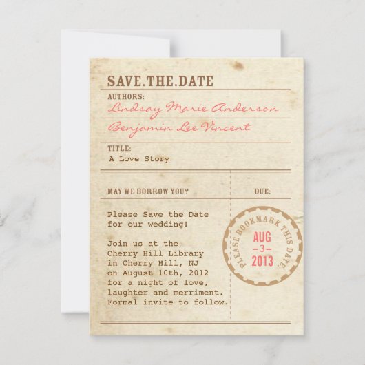 Library Kaart De datum opslaan (Voorkant)