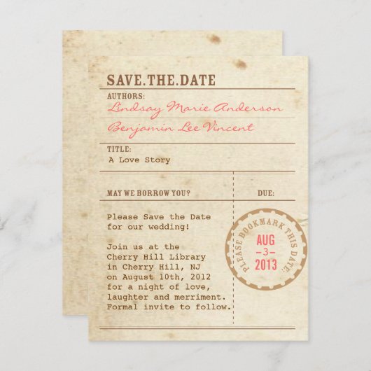 Library Kaart De datum opslaan (Voorkant / Achterkant)