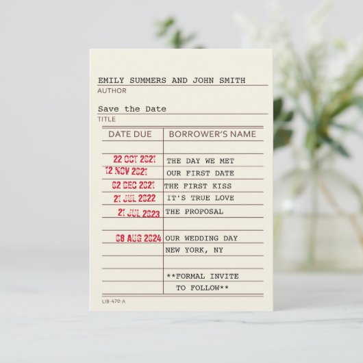 Library Kaart De datum opslaan (Staand voorkant)