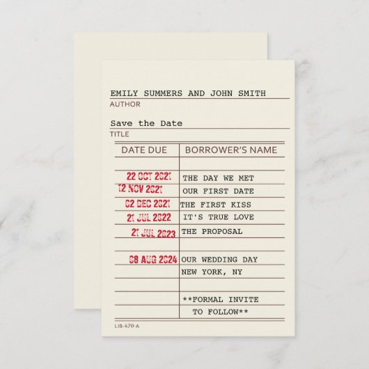 Library Kaart De datum opslaan (Voorkant / Achterkant)