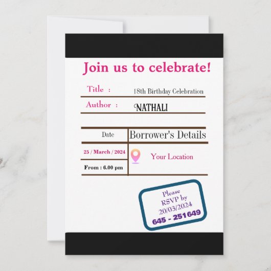 Library Kaart Verjaardagsuitnodiging (Voorkant)