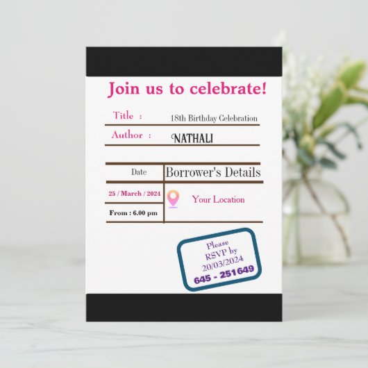 Library Kaart Verjaardagsuitnodiging (Staand voorkant)