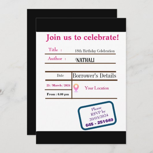 Library Kaart Verjaardagsuitnodiging (Voorkant / Achterkant)