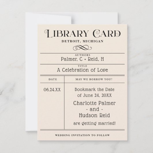 Library Kaart Wedding Sla de datum op (Voorkant)
