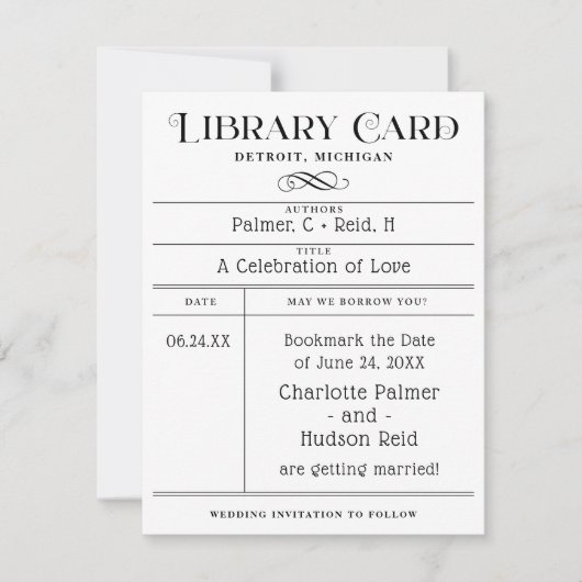 Library Kaart Wedding Sla de datum op (Voorkant)