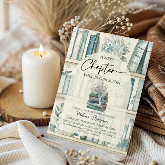 Library New Chapter Blue Boy Book Baby Shower Kaart