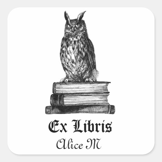 Library Owl ex libris Vierkante Sticker (Voorkant)
