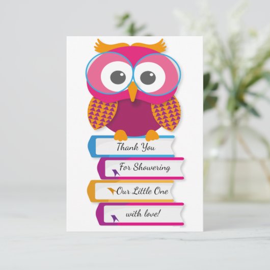 Library Owl met Book-Dankuwel-kaart Bedankkaart (Staand voorkant)