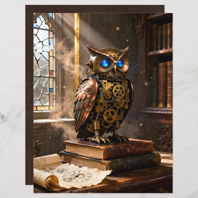 Library Owl Scrapbook Paper (Voorkant / Achterkant)