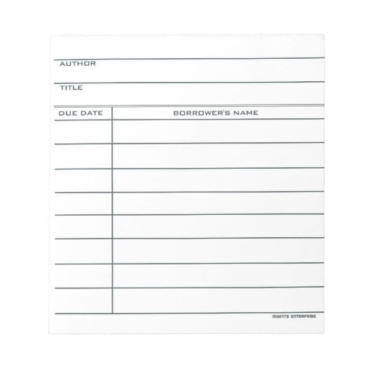 Library Pocket Kaart - notitieblok (Voorkant)