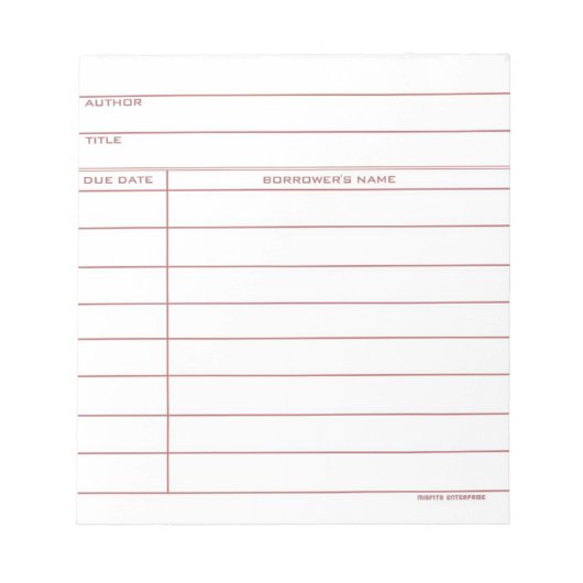 Library Pocket Kaart - Roze Notitieblok (Voorkant)